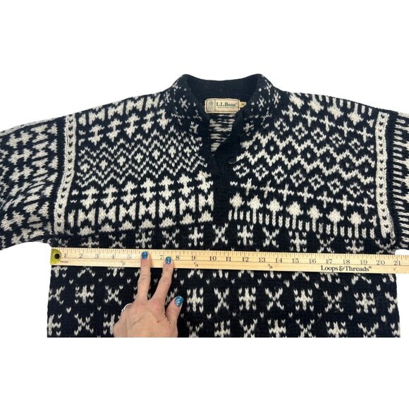 L.L. Bean Vintage 80's Nordic Black White Sweater Henley Button Neck Size M - Picture 4 of 9
